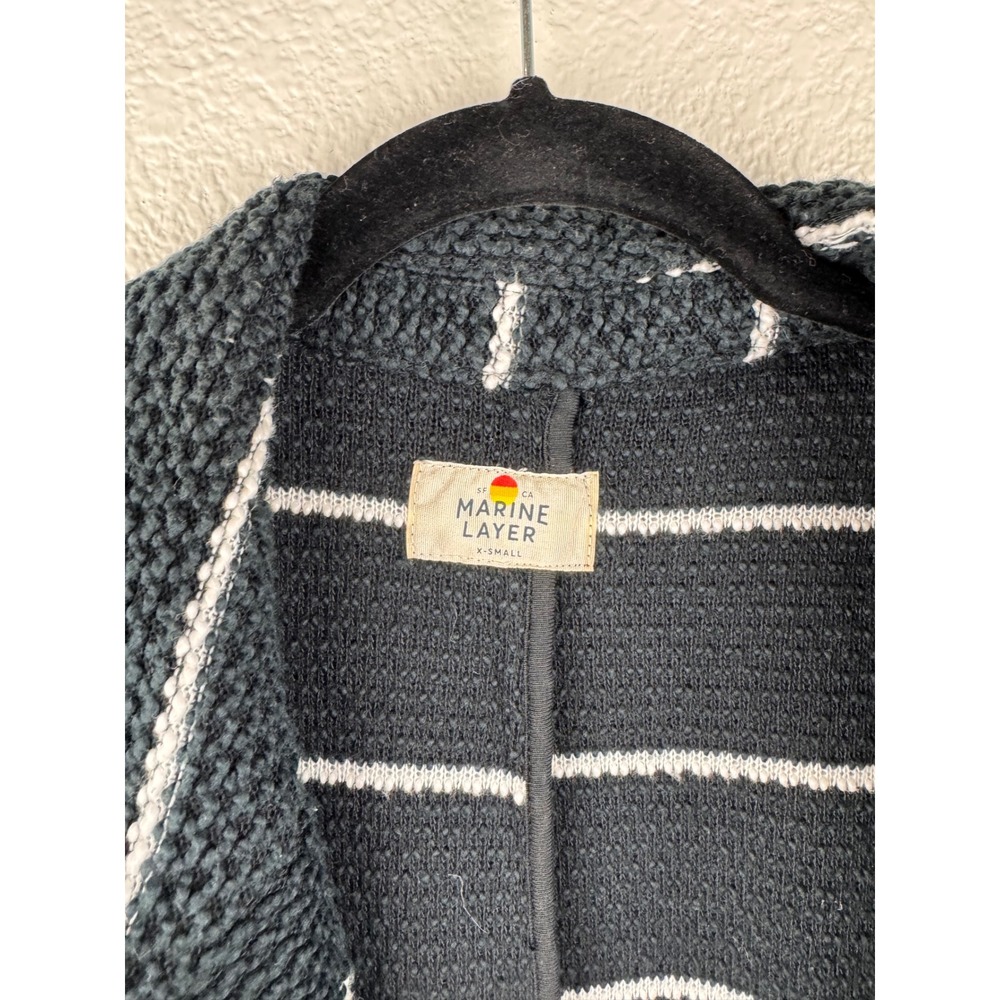 Marine Layer Striped Knit Cardigan Coatigan Womens XS Black White Long Sleeve‎ - Picture 2 of 8